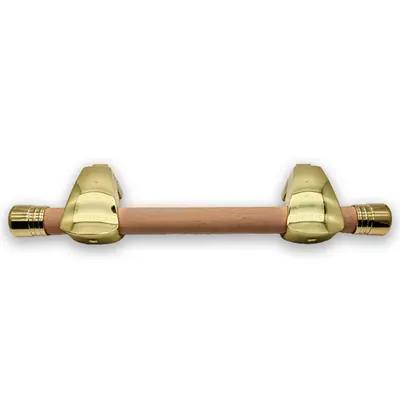 Coffin and casket handle 1038-3 metal zamak point and end cap with wooden bar detail view