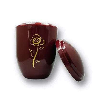 Funeral Supplies Plastic Cremation Ash Urn With Rose in Bordeaux Colored for Storage Human Ash (ref PABLUE) side view