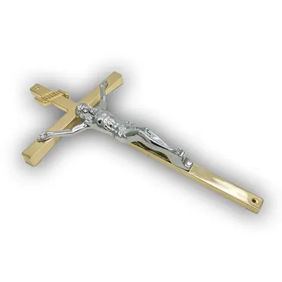 Funeral Supplies Casket Decoration 11.5” Metal crucifix and Cross 8038 in Gold color