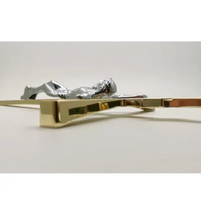 Funeral Supplies Casket Decoration 11.5” Metal crucifix and Cross 8038 in Gold color side view