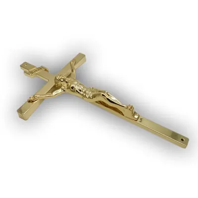 Funeral Supplies Casket Decoration 11.5” Metal crucifix and Cross 8038 in Gold color packing view