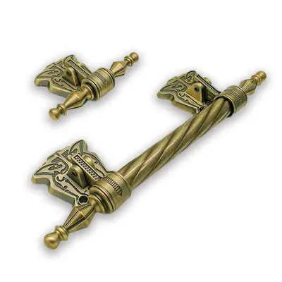 funeral handle set 1003 with T bar plated antique brass (ref 1003 set) side view