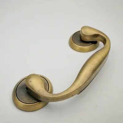 Movable coffin handle with screw rod 1057 in antique brass plated side view