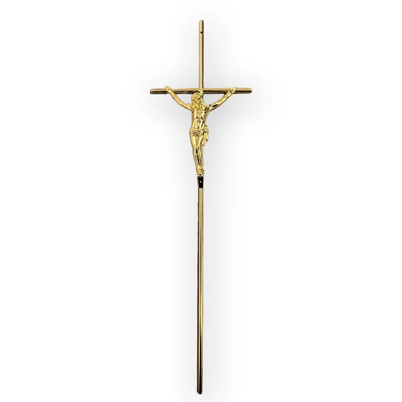 Polished Gold Metal Crucifix and Cross 8032 in Size 64x17cm for Wooden Coffin and Casket Ornament