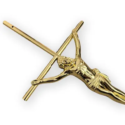 Polished Gold Metal Crucifix and Cross 8032 in Size 64x17cm for Wooden Coffin and Casket Ornament detail view