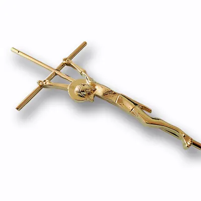 Metal Crucifix 8037 Steel cross with Zamak Christ in Antique brass color side view