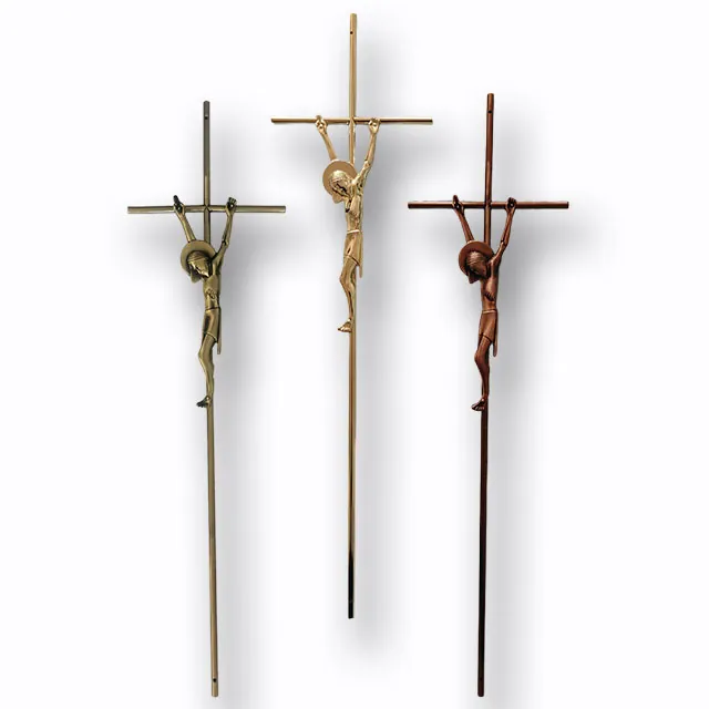 Metal Crucifix 8037 Steel cross with Zamak Christ in Antique brass color