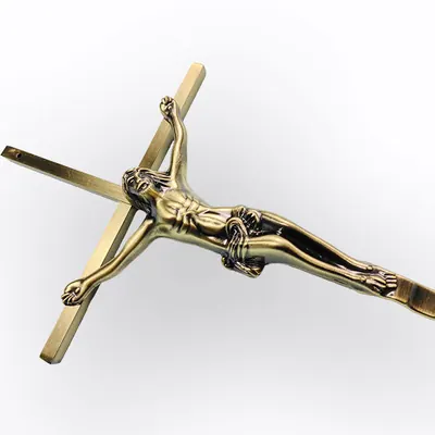 Funeral Coffin Decoration Metal Crucifix 8058 in Antique Brass and 45x18cm side view