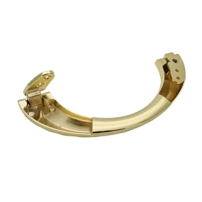 Polished brass coffin handle 1010-2 in zamac material and half moon design side view