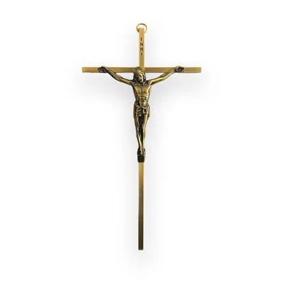 10 Inch Wall Mounted Crucifix 8074 Gold and Antique Brass Catholic Jesus Crosses Decor for Blessing & Protection