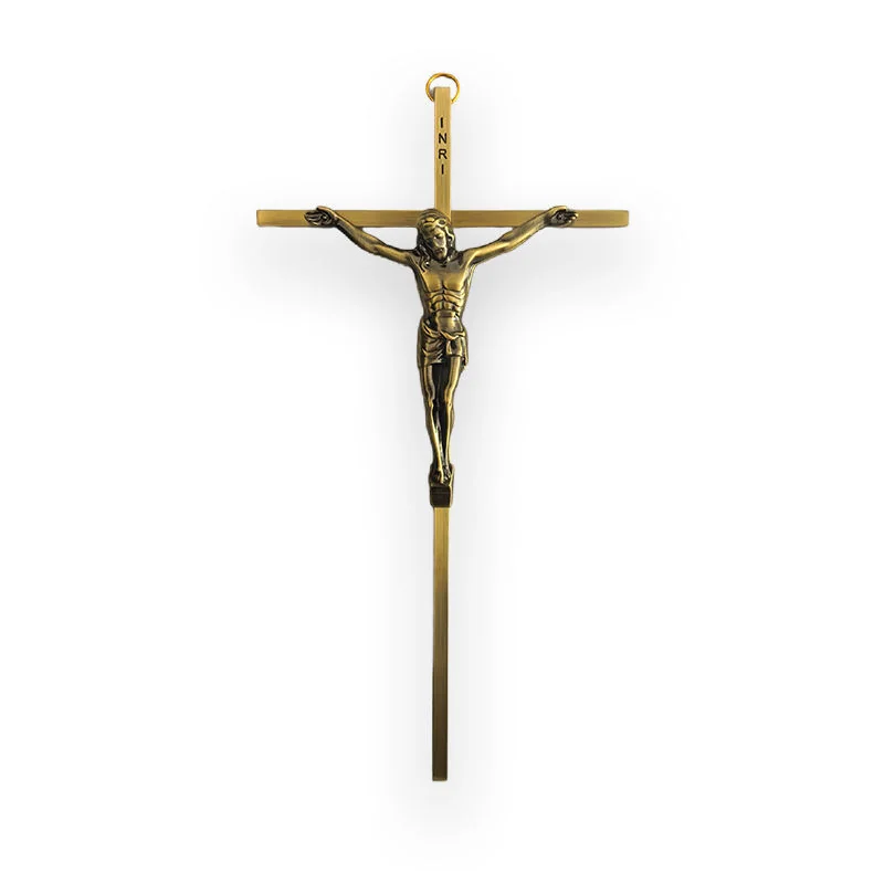 10 Inch Wall Mounted Crucifix 8074 Gold and Antique Brass Catholic Jesus Crosses Decor for Blessing & Protection
