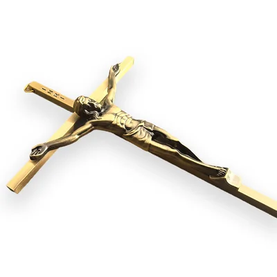 10 Inch Wall Mounted Crucifix 8074 Gold and Antique Brass Catholic Jesus Crosses Decor for Blessing & Protection angled view