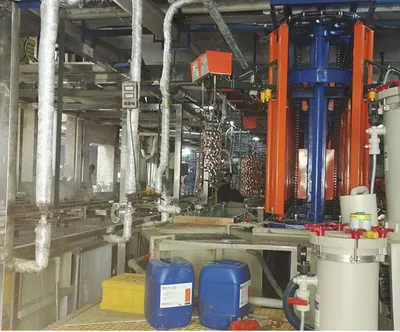 Electroplating line with plating tanks at the Virtue Hardware factory